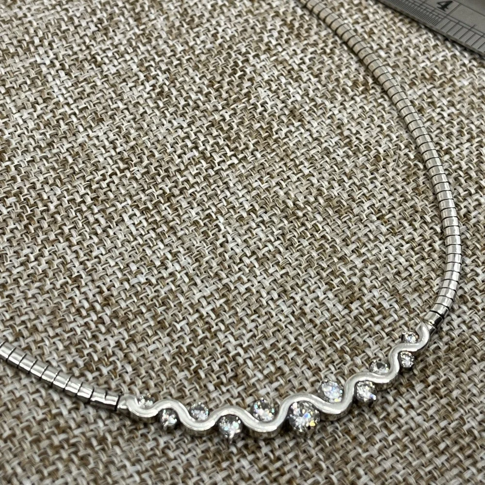 Vintage Sterling Silver CI 925 Channeled CZ Omega Collar Necklace – 16” - Picture 13 of 17